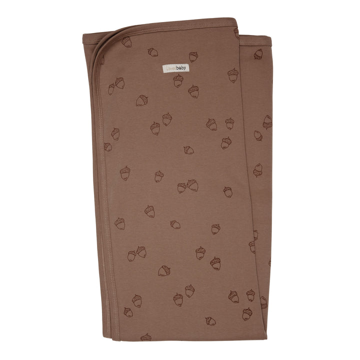 Organic Swaddling Blanket, Print in Latte Acorn, a medium brown fabric with dark brown printed acorns.