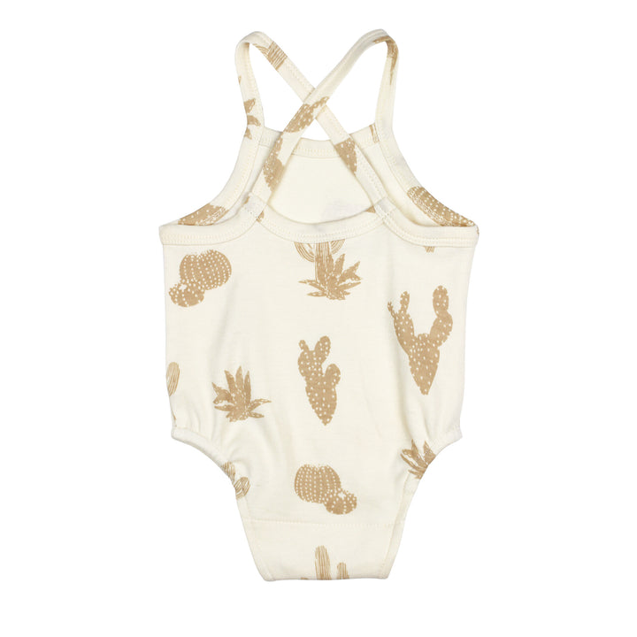 Back view of Printed Criss-Cross Bodysuit in Buttercream Cactus.