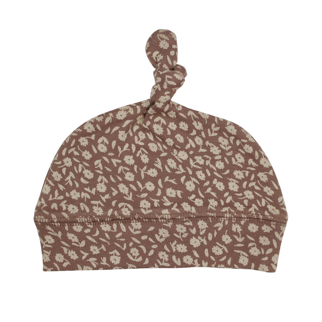 Printed Banded Top-Knot Hat in Latte Floral.