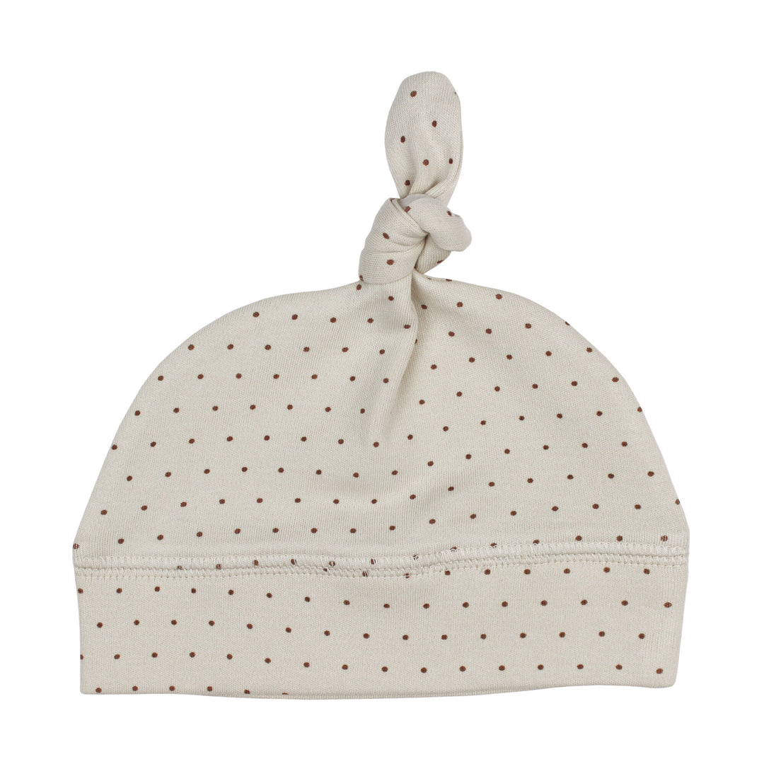 Printed Banded Top-Knot Hat in Stone Dot.