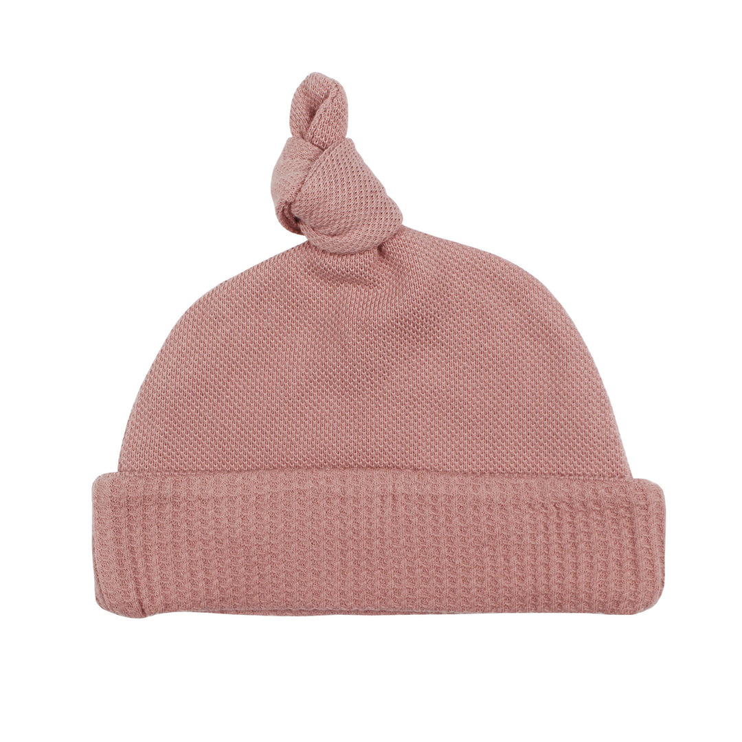 Organic Pique Knotted Hat in Mauve, a medium pink color.