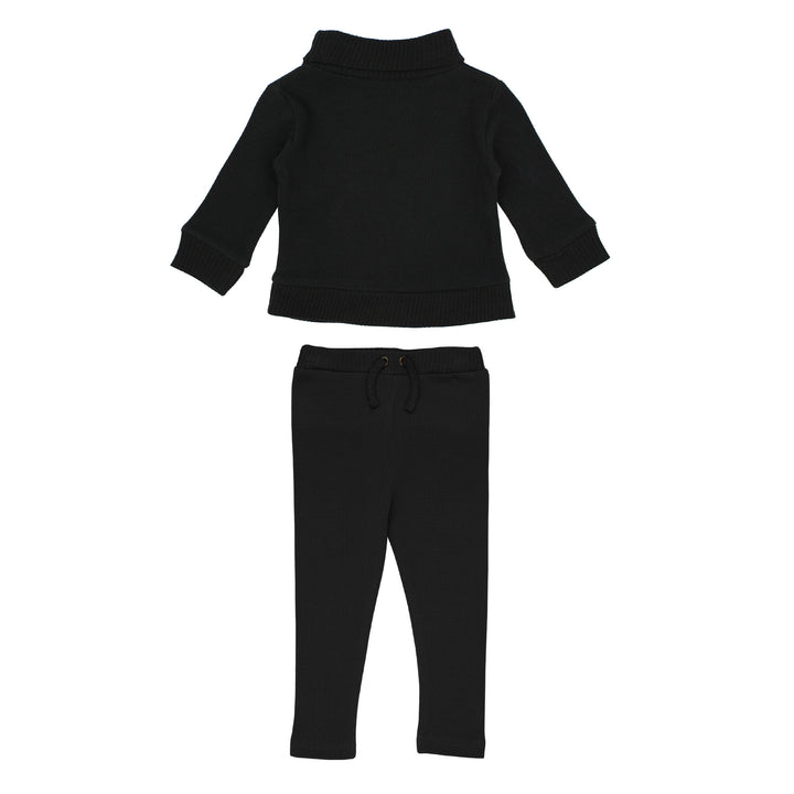 Organic Pique Mock-Neck Sweater & Pant Set in Black.