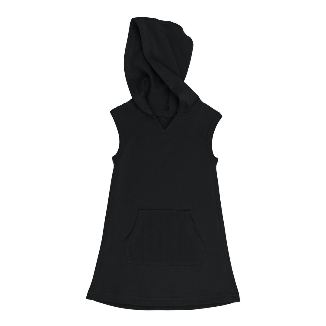 Organic Ribbed Hoodie Dress in Black