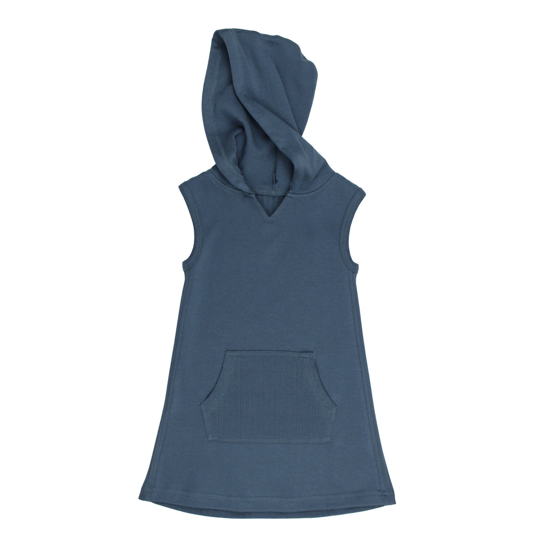 Ribbed Hoodie Dress in Dolphin, a deep dark blue.