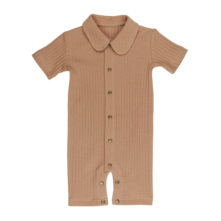 Ribbed S/Sleeve Coverall in Adobe, a tan clay color.