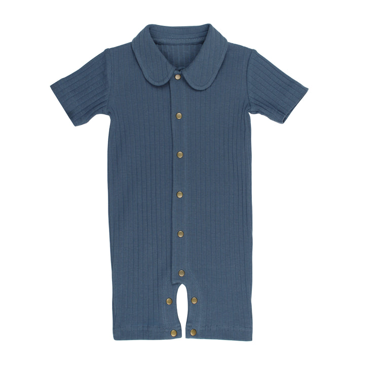 Ribbed S/Sleeve Coverall in Dolphin, a deep dark blue.