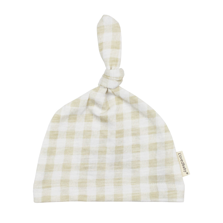Slub Jersey Knotted Beanie in Stone Gingham.