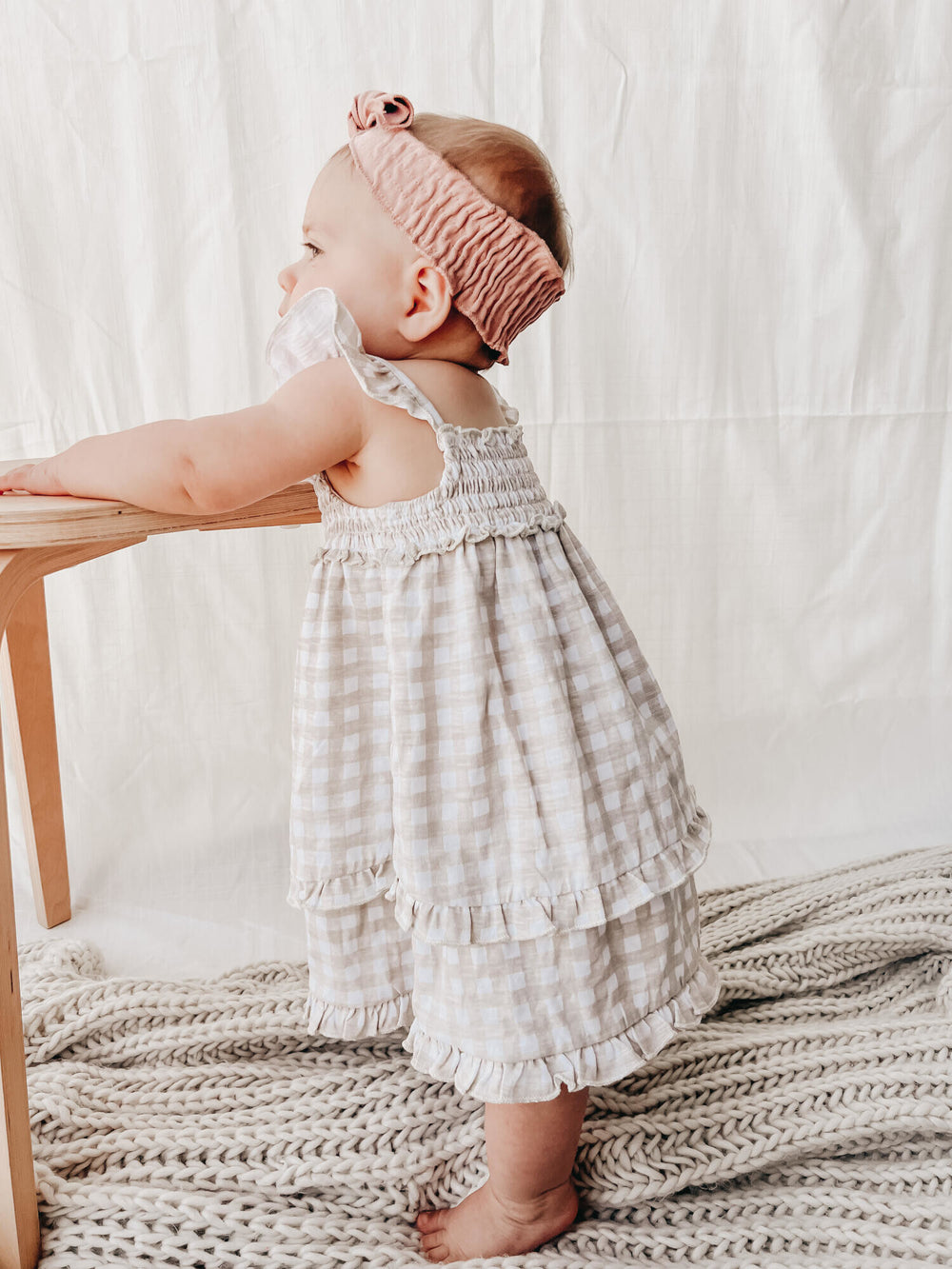 Stone Gingham | Organic Slub Jersey Smocked Summer Dress L'ovedbaby Stone Gingham | Organic Slub Jersey Smocked Summer Dress L'ovedbaby