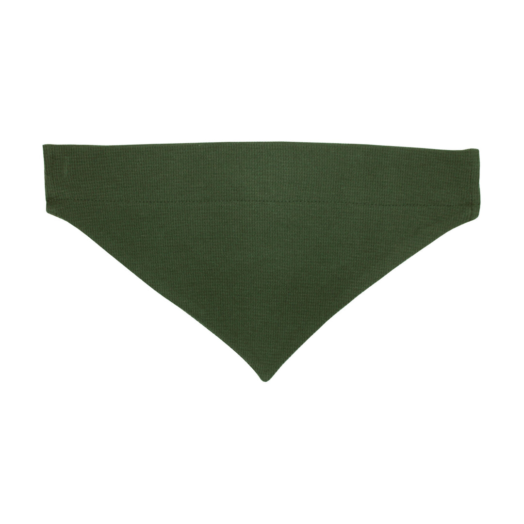 Organic Thermal Pet Bandana in Forest, a deep green color.