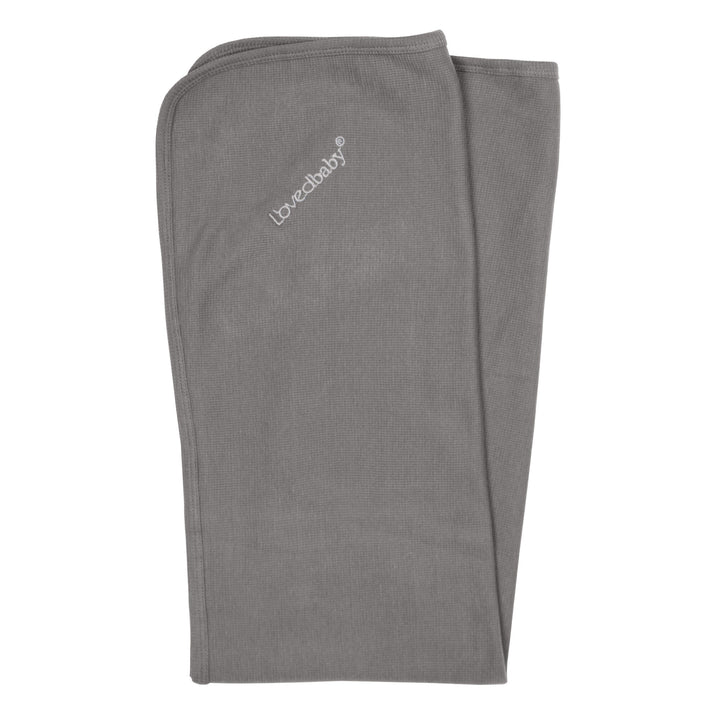 Organic Thermal Swaddling Blanket in Mist, a medium gray color.