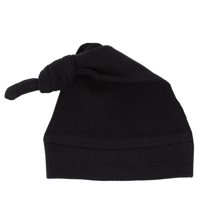 Organic Thermal Knotted Cap in Black.