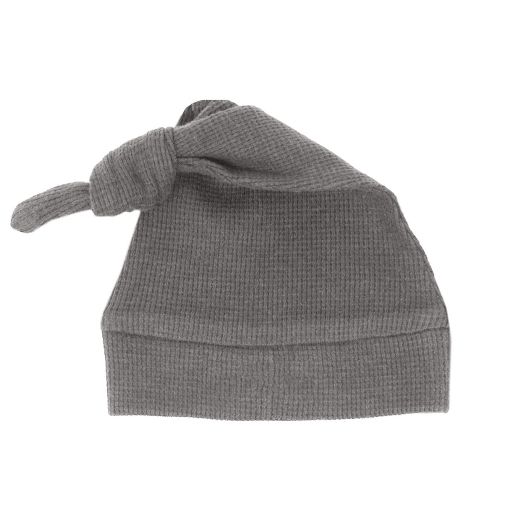 Organic Thermal Knotted Cap in Mist, a medium gray color.