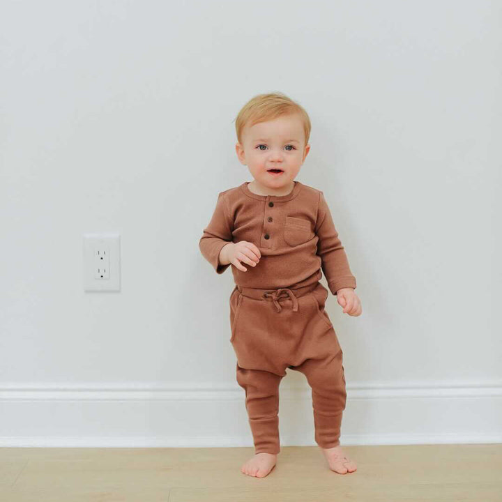 Child wearing Thermal Henley & Jogger Set in Cocoa.