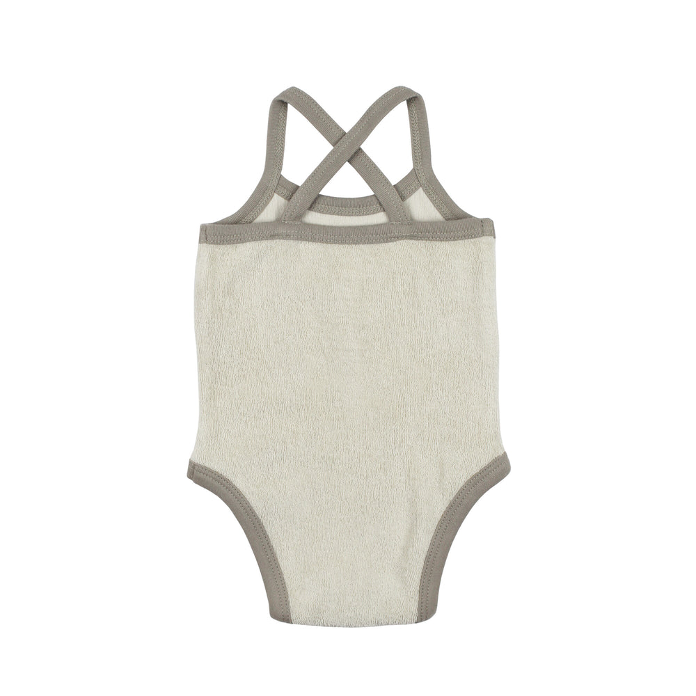 Back view of Organic Terry Cloth Bodysuit in Neutrals.