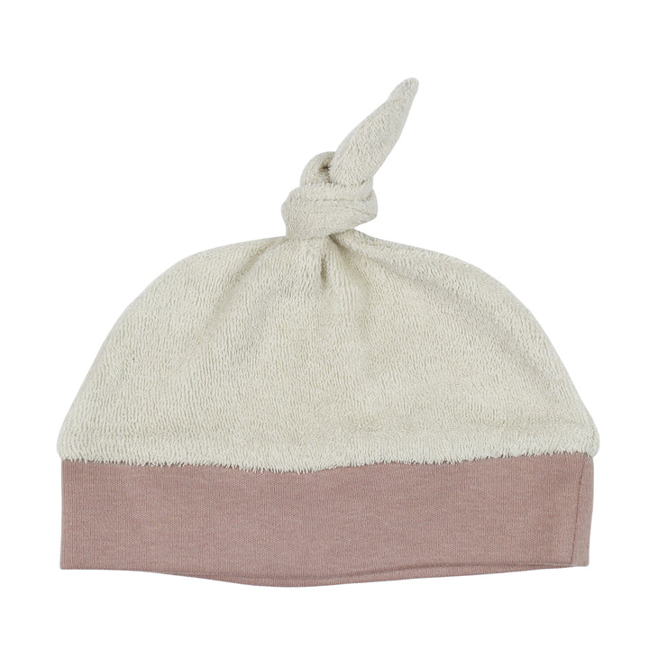 Organic Terry Cloth Banded Top-Knot Hat in Pink.