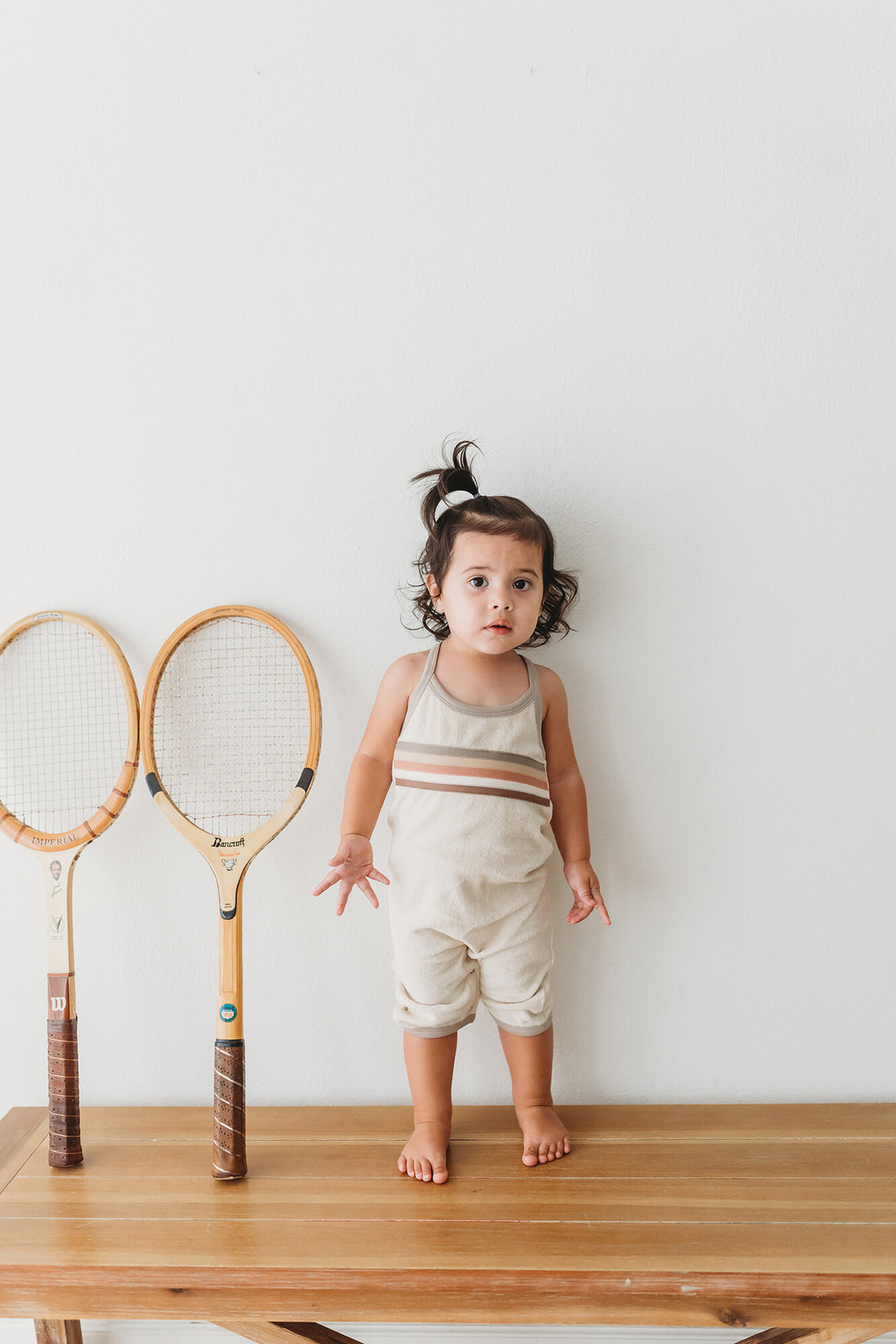 Child wearing Organic Terry Cloth Overall in Neutrals.
