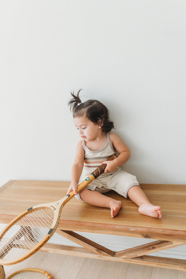 Child wearing Organic Terry Cloth Overall in Neutrals.