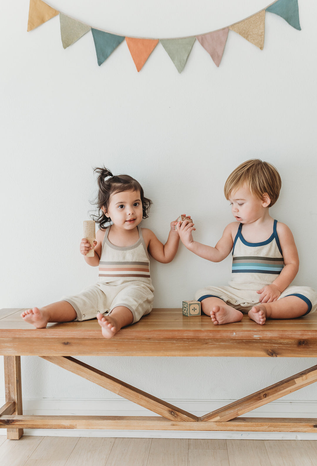 Child wearing Organic Terry Cloth Overall in Neutrals.
