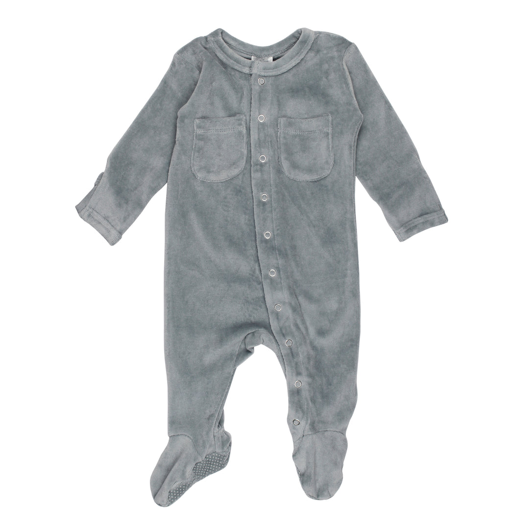 Organic Velour Footed Overall in Light Gray, Flat