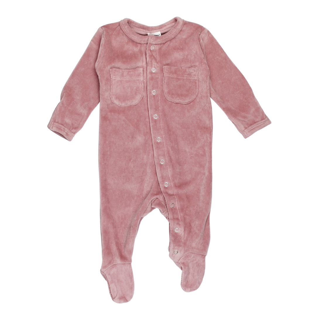 Organic Velour Footed Overall in Mauve, Flat