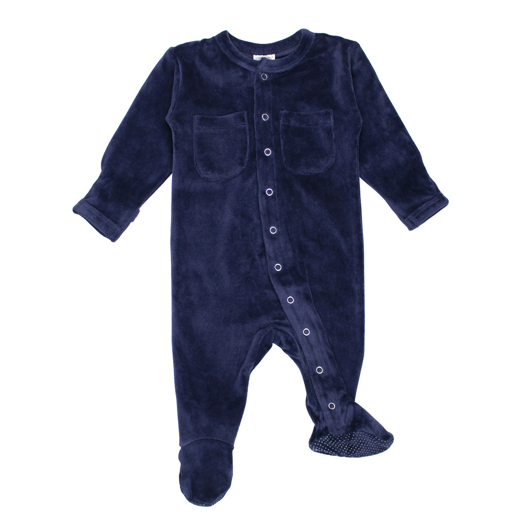 Organic Velour Footed Overall in Navy, Flat