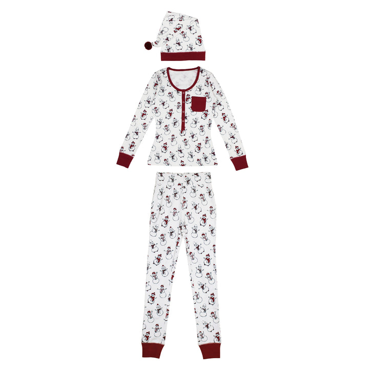 Women's Organic Holiday 2-Pc Lounge Set with Cap in Snow Day.