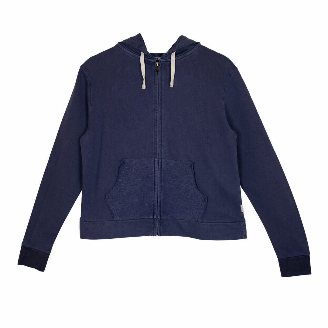 Womens' French Terry Hooded Sweatshirt in Indigo, a dark blue color.