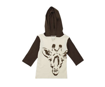 Organic Hoodie in Beige Giraffe, a cream colored fabric with brown giraffe print.