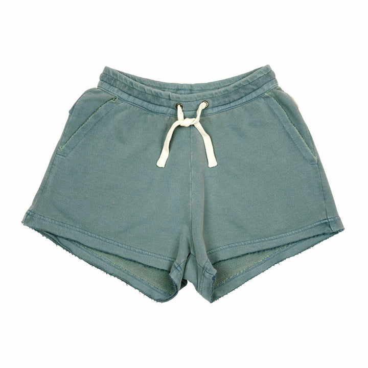 Women's French Terry Shorts in Jade, a blue green color.