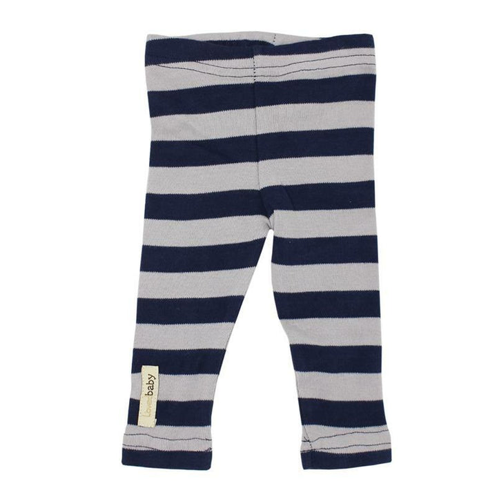 Organic Leggings in Navy/Light Gray Stripe, a dark blue and light gray stripe pattern.