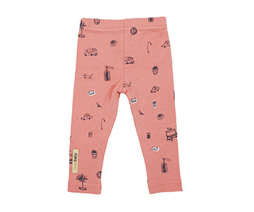 Organic Leggings in Coral Itty Bitty City, a coral fabric with city icon print.