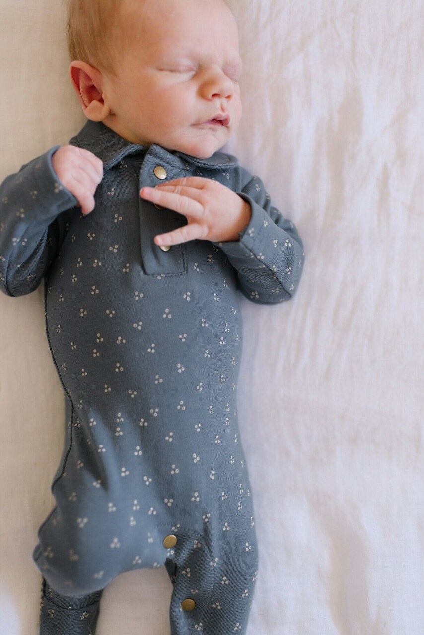 Organic Polo Baby Footie in Moonstone Dots, Lifestyle