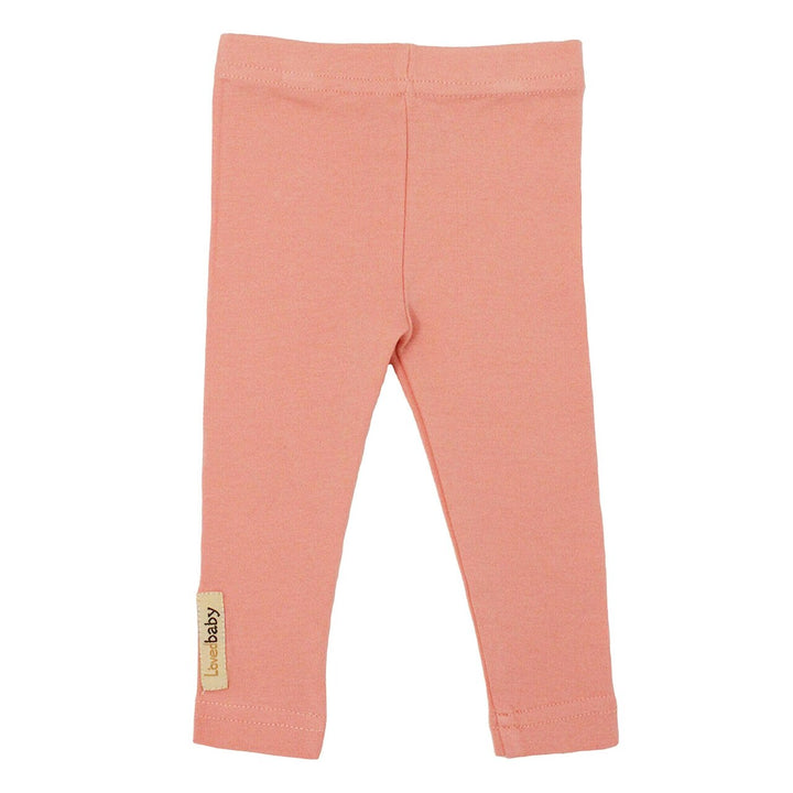 Organic Leggings in Coral, a salmon pink color.