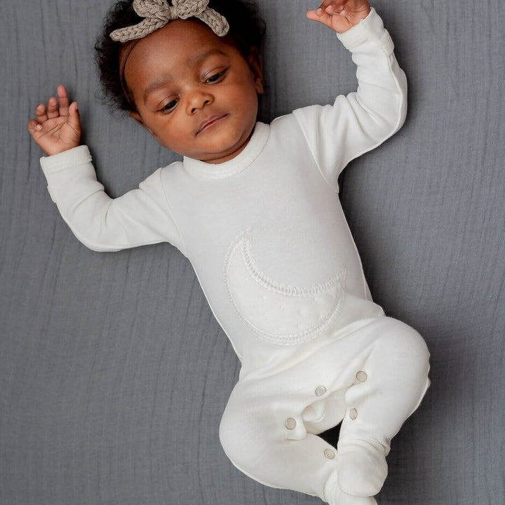 Velveteen Graphic Baby Footie in White, Lifestyle
