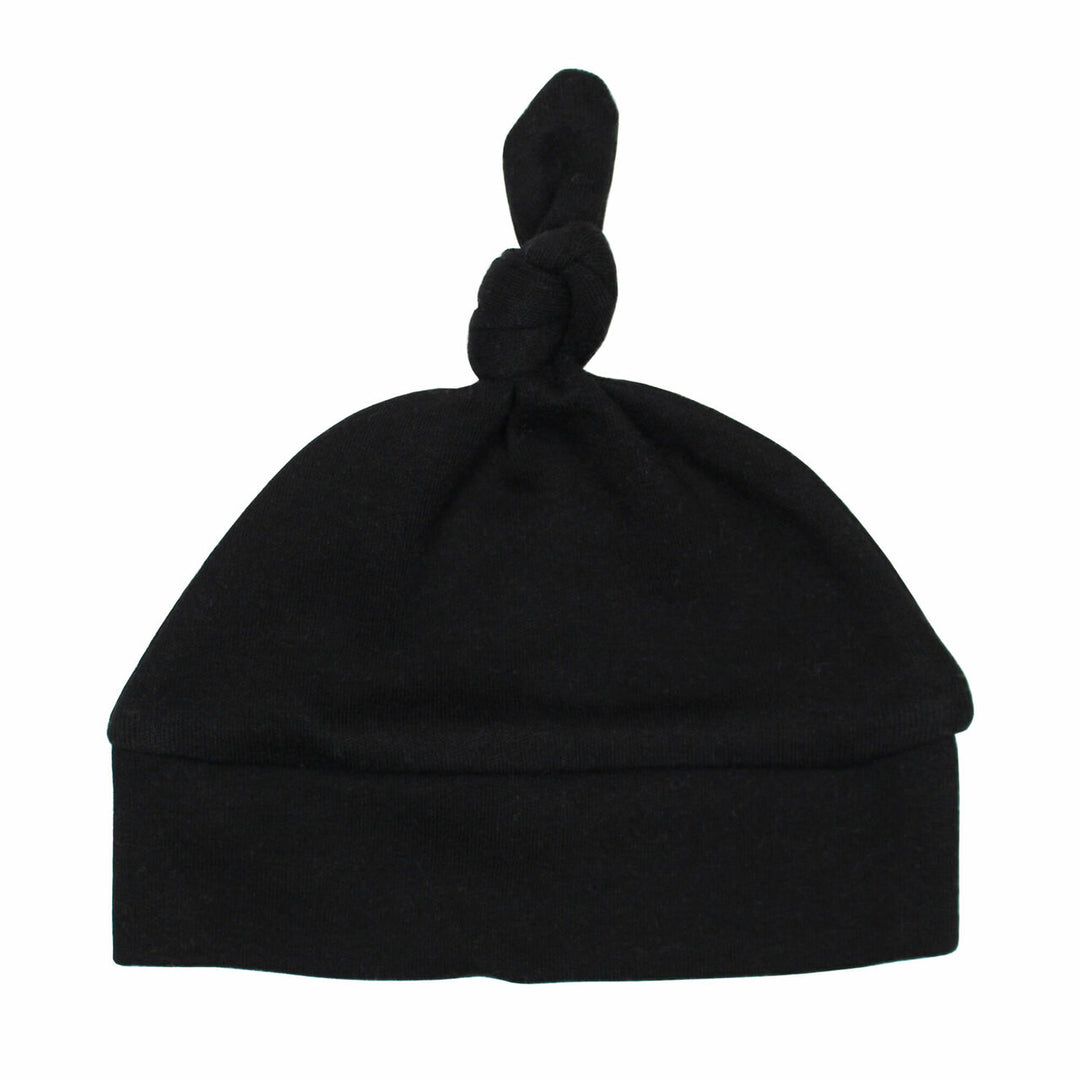 Organic Banded Top-Knot Hat in Black.
