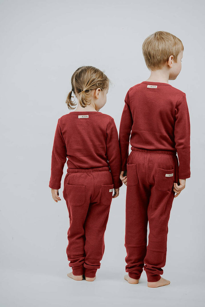 Kids' Organic Thermal Jogger Pants in Brick