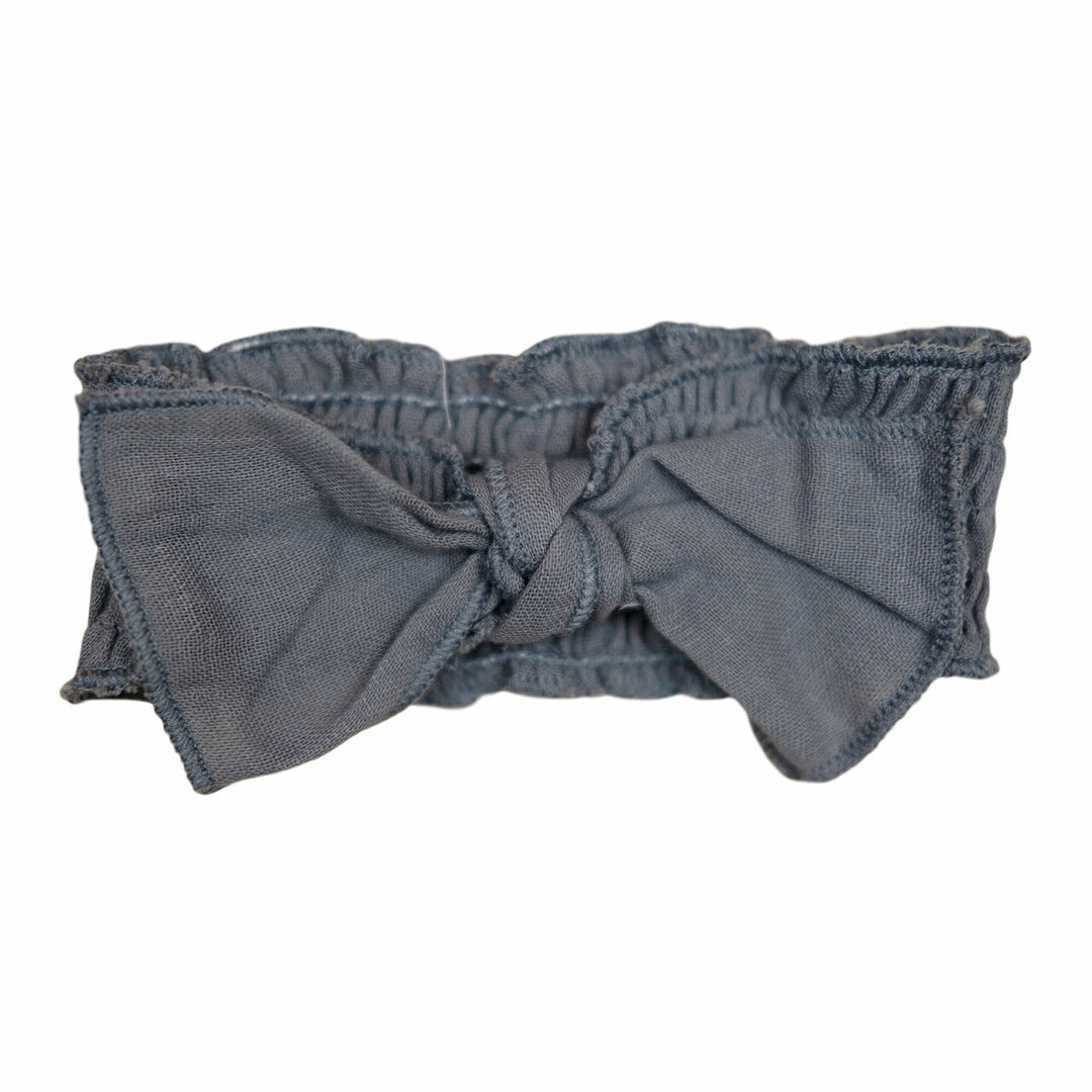 Muslin Smocked Headband in Moonstone, a gray blue color.