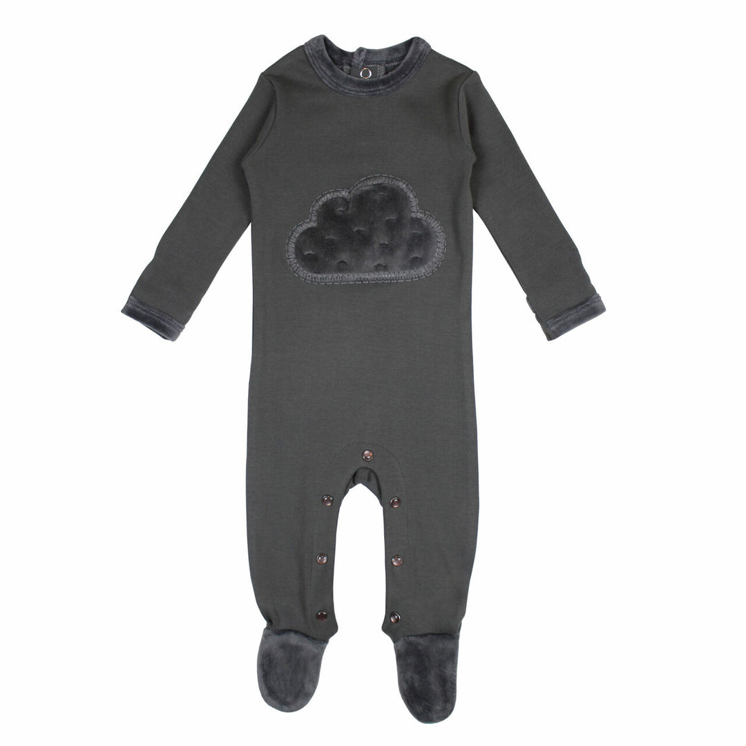 Velveteen Graphic Baby Footie in Gray, Flat