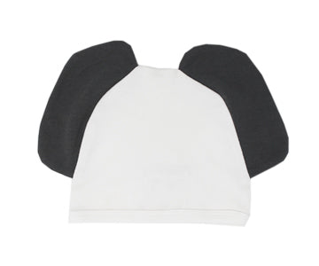 Organic Animal Cap in White Elephant, a white fabric with gray elephant print.
