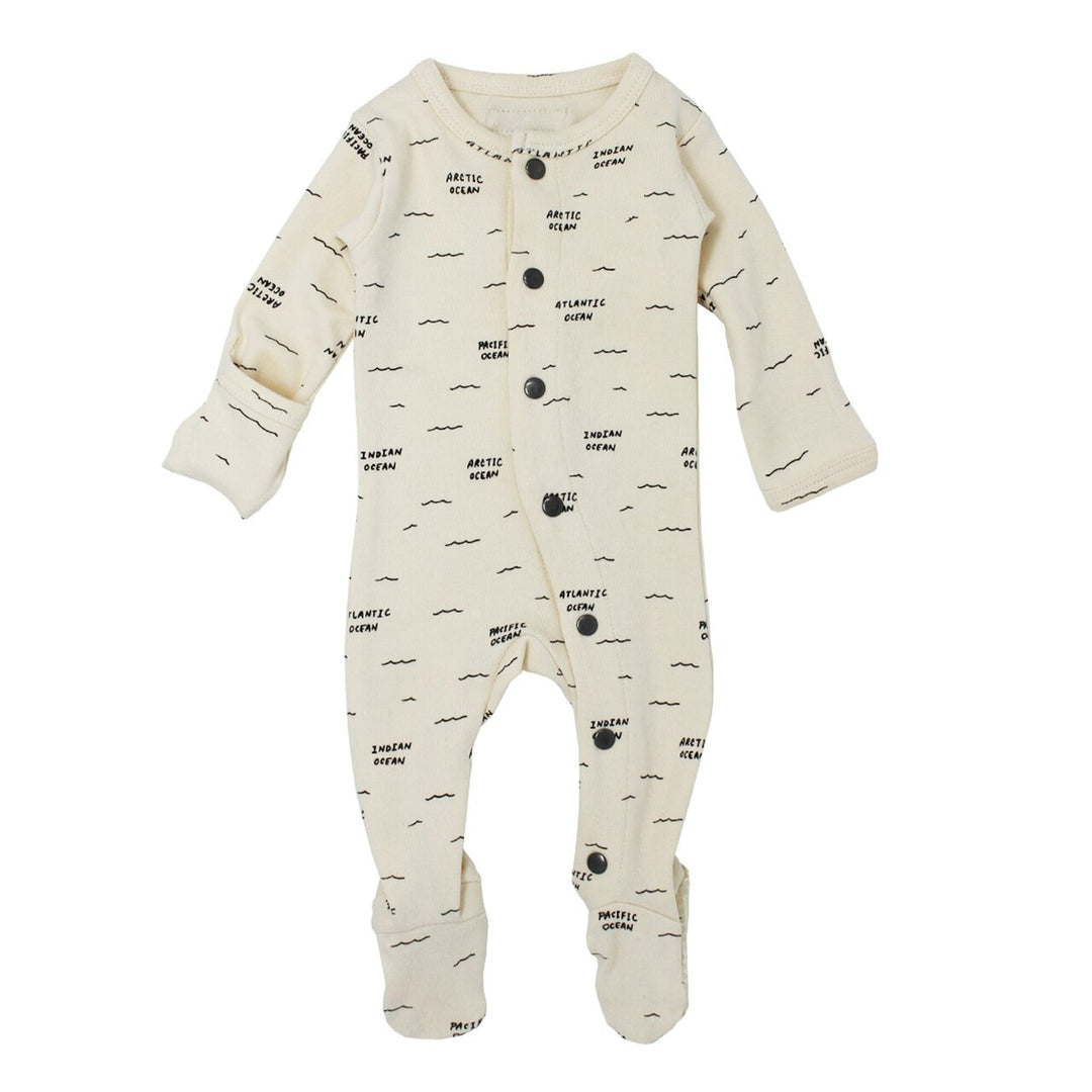 Organic Footed Overall in Beige Seas, Flat