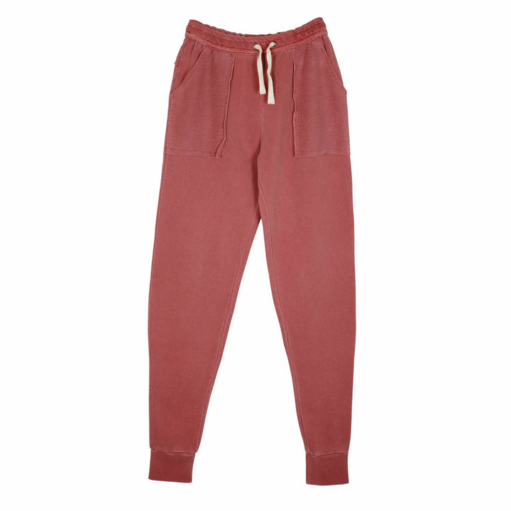 Women's French Terry Jogger Pants in Sienna, a dark pink color.