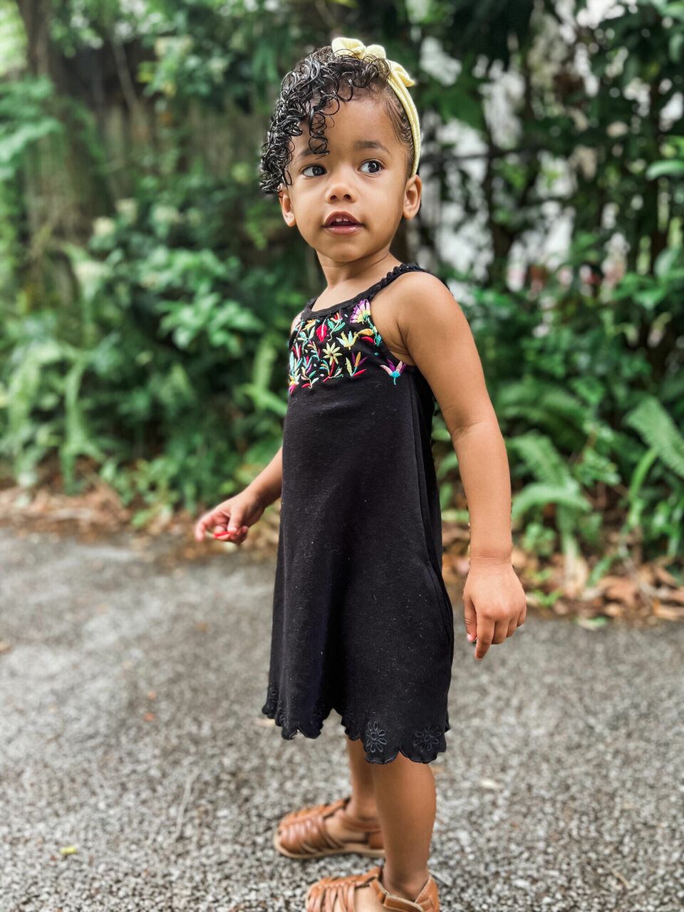 Black Floral - Kids' Organic Embroidered Twirl Dress W/pockets Black Floral - Kids' Organic Embroidered Twirl Dress W/pockets