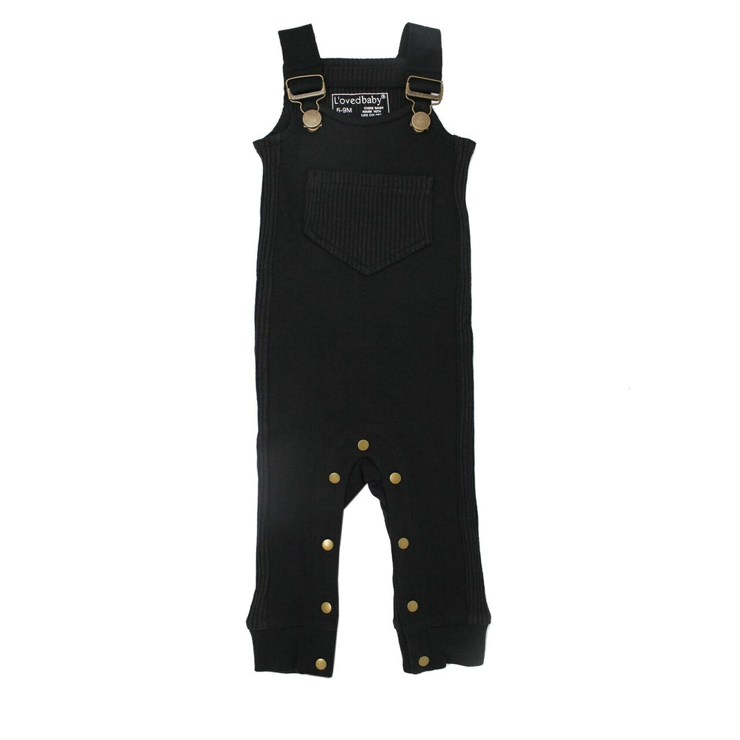 Footless Ribbed Overall in Black, Flat