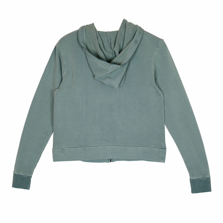 Back view of Women's French Terry Hooded Sweatshirt in Jade.