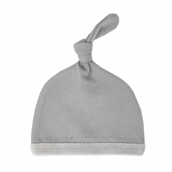 Velveteen Top-Knot Hat in Light Gray, Flat