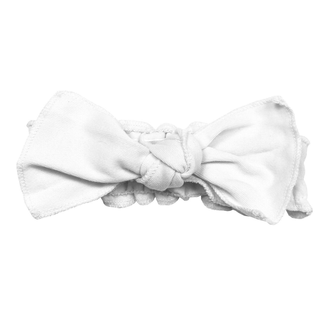Organic Smocked Tie Headband in White.