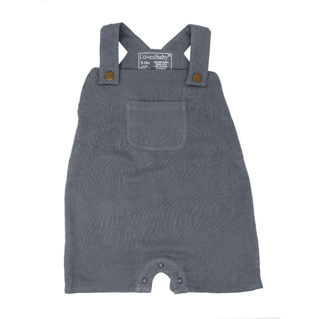 Muslin Overall in Moonstone, a gray blue color.
