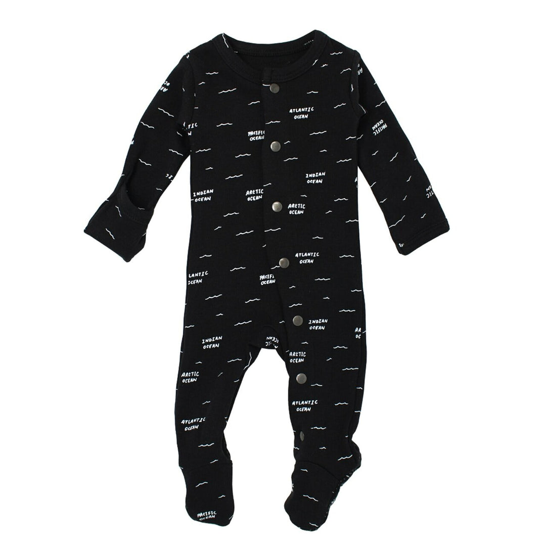 Organic Footed Overall in Black Seas, Flat