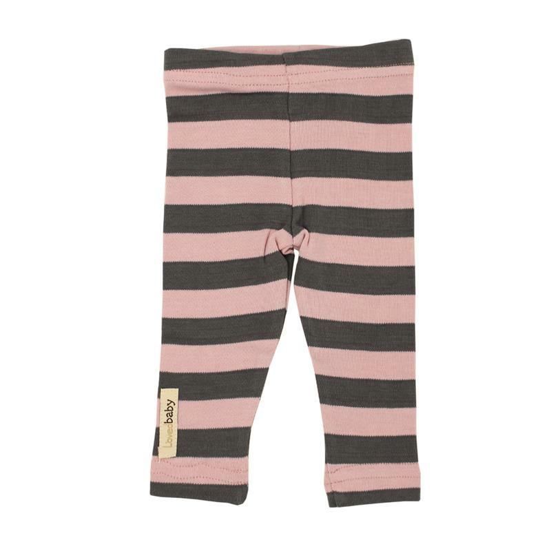 Organic Leggings in Mauve/Gray Stripe, a pink and gray stripe pattern.