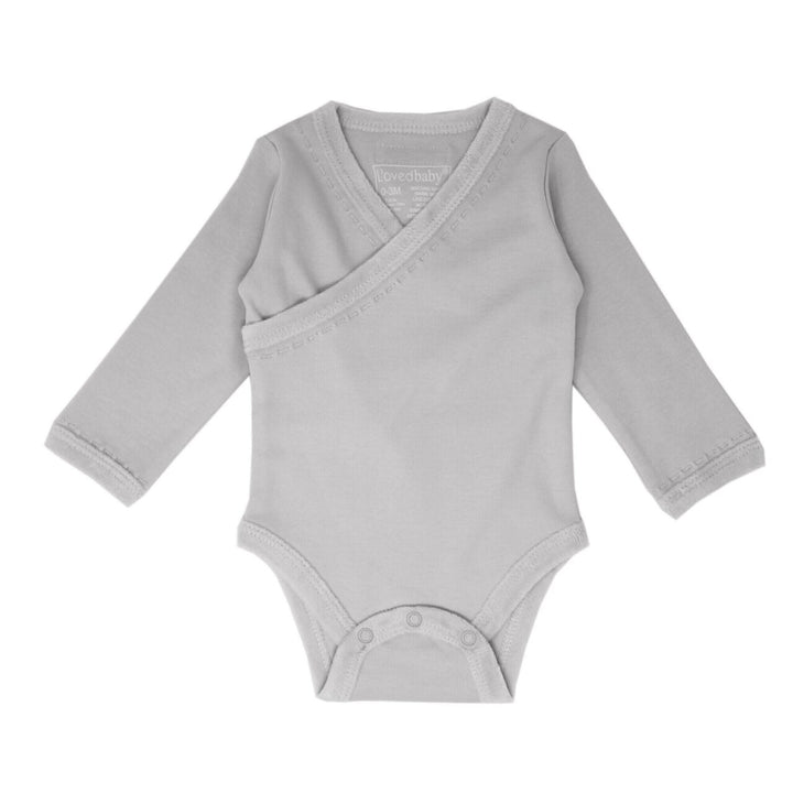 Velveteen L/Sleeve Wrap Bodysuit in Light Gray, Flat